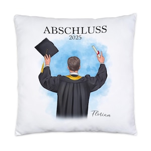 Bachelor Master Kissen inkl. Füllung 2025 Abschluss Geschenk Personalisiert Name Absolvent Doktor Mann Schulabschluss Abitur Abi