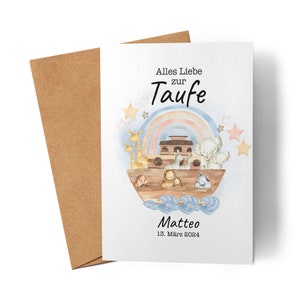 Taufkarte Personalisiert Arche Noah, Karte zur Taufe, Taufgeschenk, Karte Taufe personalisiert mit Namen, Taufgeschenk Patenkind 画像 1