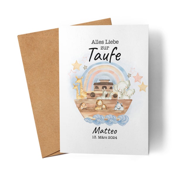 Taufkarte Personalisiert Arche Noah, Karte zur Taufe, Taufgeschenk, Karte Taufe personalisiert mit Namen, Taufgeschenk Patenkind