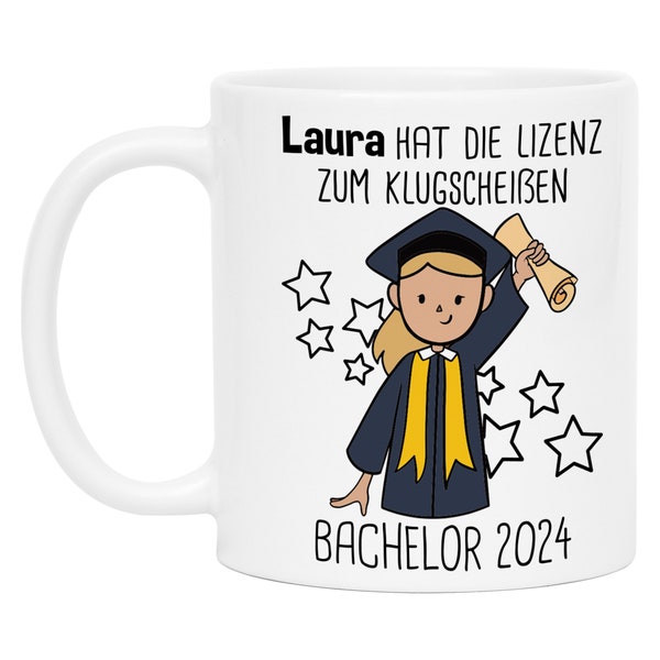 Tasse "Lizenz zum Klugscheißen" Bachelor Abschluss Absolvent Geschenk Personalisiert Name Geschenkidee Graduierung Kaffeetasse Frauen Damen