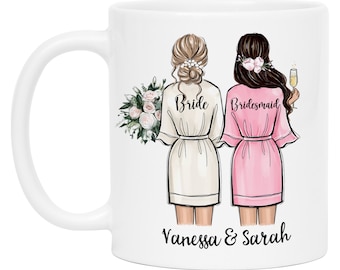 Brautjungfer Tasse Personalisiert Name Trauzeugin Braut | Frage & Danke-Geschenk Freundinnen Brautjungfern Brautparty Hochzeit Kaffee-Tasse