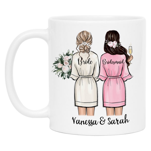 Bridesmaid Cup Nome personalizzato Maid of Honor Sposa | Domanda e ringraziamento Regalo Amici Damigelle d'onore Festa nuziale Tazza da caffè di nozze