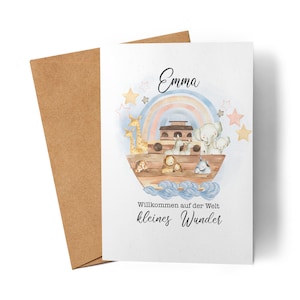 Glückwunschkarte Geburt Arche Noah, Karte zur Geburt personalisiert, Karte Geburt Mädchen Junge, Geburt Karte personalisiert