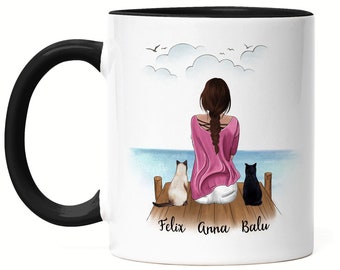 Katzenmama Tasse Schwarz Personalisiert Katzenbesitzer Geschenk Katzenliebhaber Katzen Cat Mom Katzenfan Katzenmotiv Individuell Wunschname