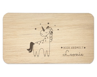 Frühstücksbrett personalisiert Kinder Einhorn Motiv Frühstücksbrettchen Holz mit Gravur Namen Brett Brettchen Schneidebrett personalisieren