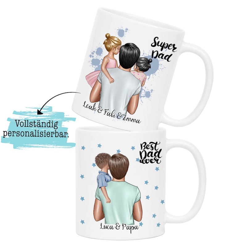 Personalisierte Papa-Tasse – Mit Namen Der Kinder, 330 Ml, Spülmaschinenfest – Perfektes Geschenk Zum Vatertag, Geburtstag & Mehr