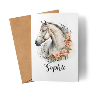Pferde Karte Personalisiert Mädchen Kinder Pferdemädchen Pony Geschenk Namenskissen mit Namen Pferdemotiv Grußkarte