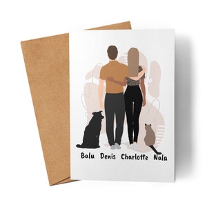 Couple avec chiens carte personnalisée propriétaire de chien carte de vœux amoureux des chiens couple chien maman papa chien maman chien papa