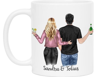Pärchen Tasse Personalisiert mit Namen Jahrestag Geschenk für Paare Freund und Freundin Individuelle Kaffeetasse zum Valentinstag Verlobung
