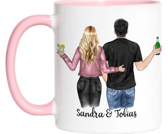 Pärchen Tasse Personalisiert mit Namen Valentinstag Jahrestag Geschenk für Paare Freund und Freundin Individuelle Kaffeetasse Verlobung Rosa