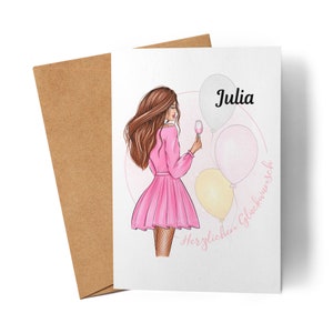 Carte d'anniversaire individuelle | Cadeau personnalisable pour les filles et les femmes | Avec votre propre nom | Pour les 18e, 20e, 25e, 30e anniversaires