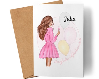 Individual birthday card | Personalizable gift for girls and women | With your own name | For the 18th, 20th, 25th, 30th birthday
