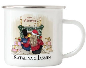 Beste Freundinnen Emaille-Tasse Weihnachten Personalisiert mit Name Beste Freundin Best Friends Geschenke Freundinnengeschenk Schwester Xmas