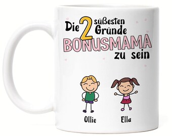 Muttertag Tasse Gründe Bonus Mama zu sein Muttertagsgeschenk Spruch Geschenk von Kindern für Mutter Stiefmutter Stiefmama Geburtstag