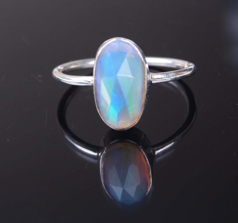 Natural Blue Fire Ethiopian Opal Gemstone Silver Ring 925 | Etsy