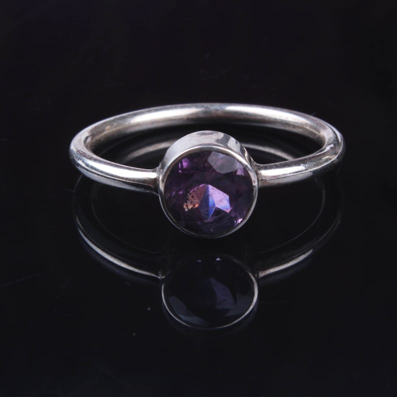 925 Sterling Silver Handmade Jewelry Round Faceted Purple Amethyst Gemstone Silver Jewelry Natural Purple Amethyst Gemstone Silver Ring