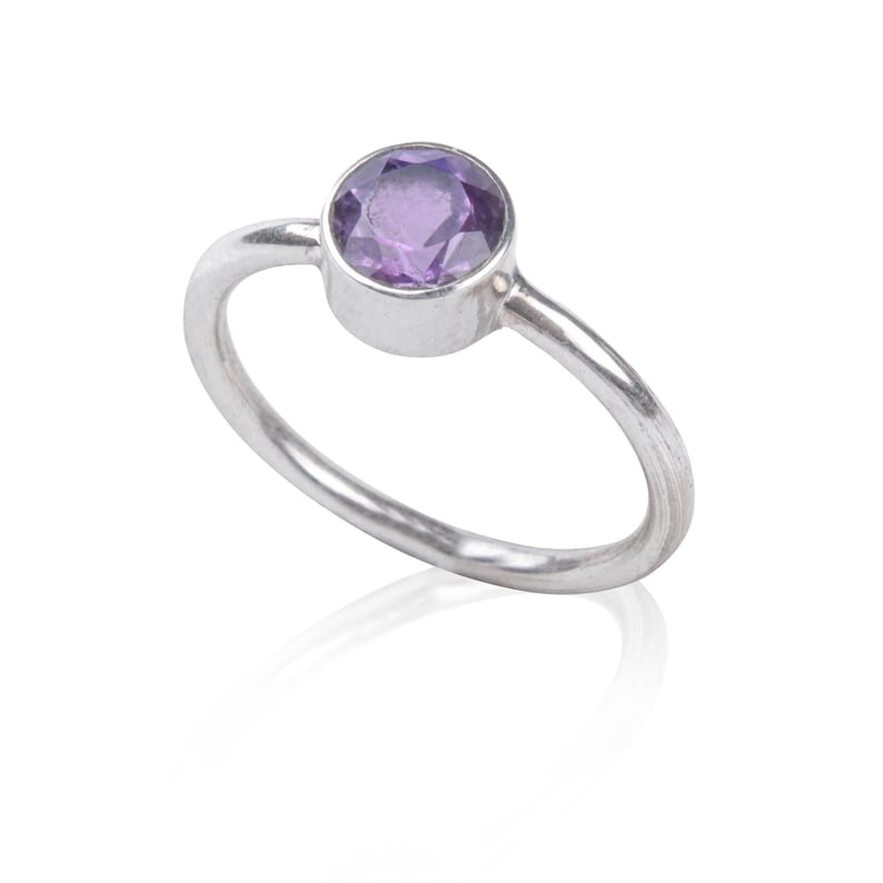 925 Sterling Silver Handmade Jewelry Round Faceted Purple Amethyst Gemstone Silver Jewelry Natural Purple Amethyst Gemstone Silver Ring