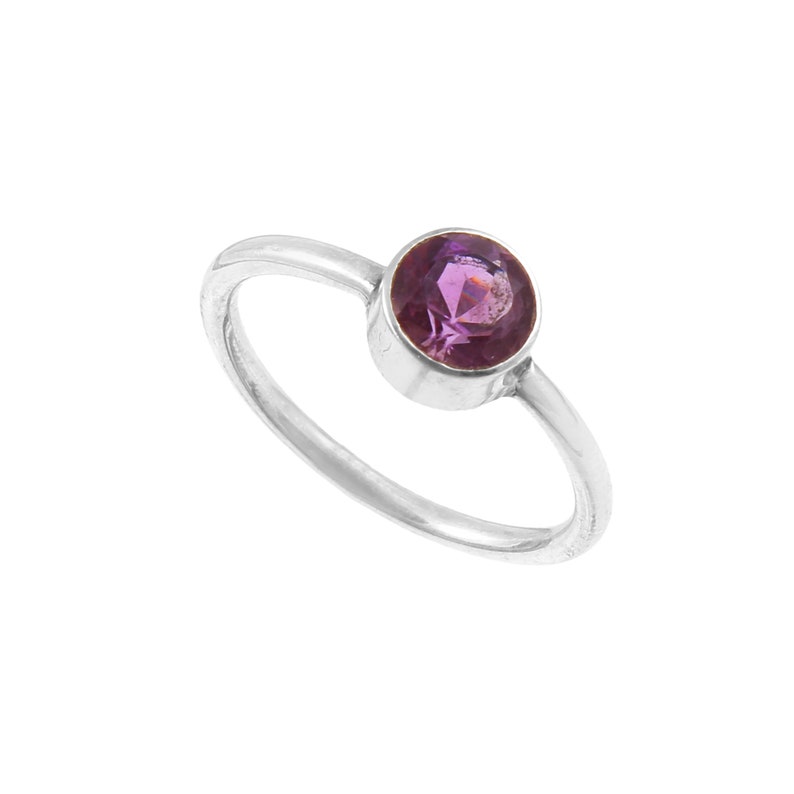 925 Sterling Silver Handmade Jewelry Round Faceted Purple Amethyst Gemstone Silver Jewelry Natural Purple Amethyst Gemstone Silver Ring