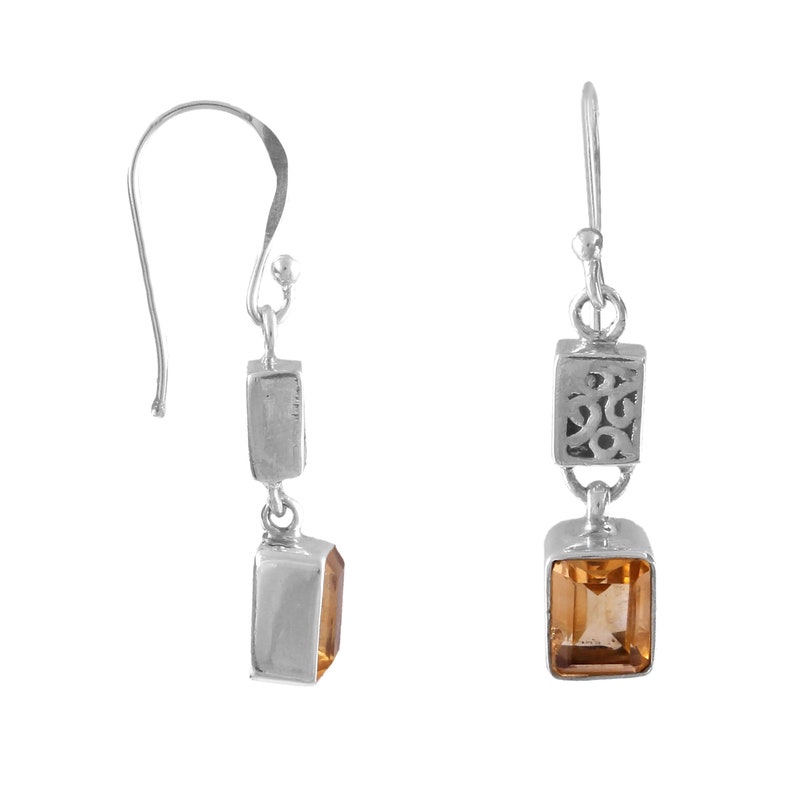 Natural Yellow Citrine Gemstone Silver Drop Earrings Rectangle Cut Citrine Gemstone Silver Jewelry 925 Sterling Silver Handmade Jewelry