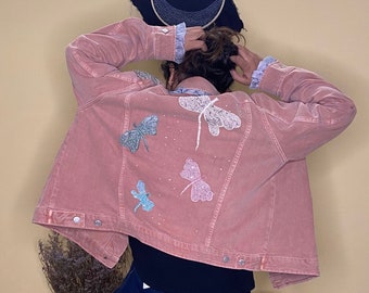 Dragonfly Powder Pink Denim Jacket