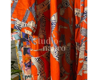 Hot Orange Flying Cats Mustard Print beach kimono robe - Kimono cover up