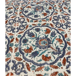 Gråorange turkiskt kakelmönster Kantha-täcke Queen Kantha-filt i ren bomull Överkast Kantha-sängöverkast Boho-täcke