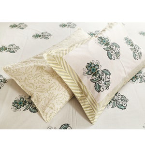 Floral Motif Hand Block Print Queen Pure Cotton Bedsheet Bed Cover Boho Quilt Soft Bedsheet