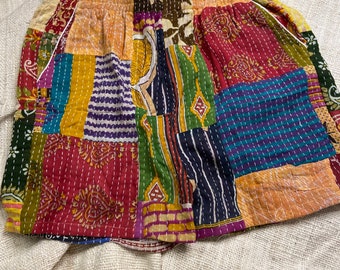 Boho Kantha Hand Embroidered Boho Patchwork Unisex Beach Wear Cotton Embroidered Colourful Shorts one of a king mini boho quilt organic
