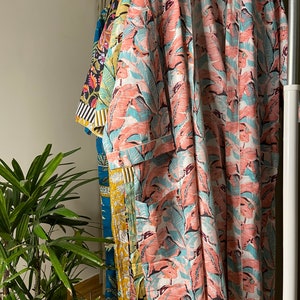 Candy Pink Banana Leaf Print beach kimono robe - Kimono cover up