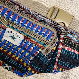 Pure Hemp Travel Fanny Pack Hip Bag Blue Multi Colour Travel Money Bag Waist Bag Borsa da trekking Unisex Money Purse Regali per la sua hemp Trendy Bag