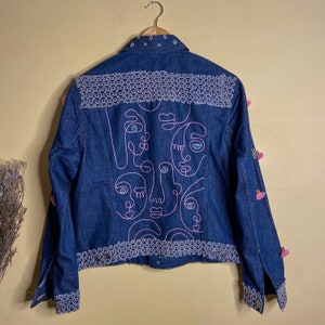 Abstract Face Denim Jacket