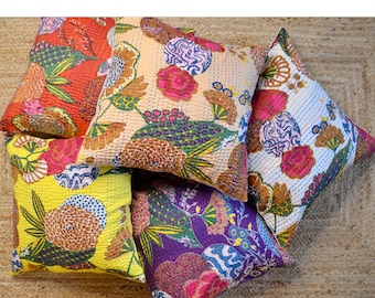 Mandala Floral Kantha Cushion Set Handmade Embroidered Multicolour Pillow