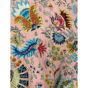 Candy Pink Wild Flower Print Kantha Quilt Queen Pure Cotton Kantha Throw Blanket Kantha Bedspread Coverlet Kantha Bed Cover Boho Quilt