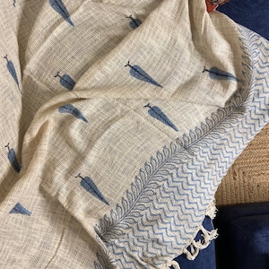 Blue Minimal Leaf Motif  Boho Hand Block Mud Cloth Pure Cotton Bohemian Throw Handmade Throw Sofa Throw Blanket Boho Quilt Bed Throw
