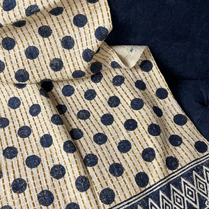 Polka Dots Block Print Boho Sofa Throw Bed Throw Pure Jute Cotton Throw Blanket Kantha Bedspread Blanket Kantha Bed Cover Boho Quilt