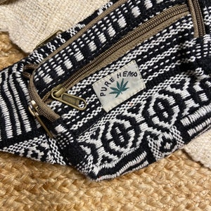 Black & White hemp fanny pack waist belt bag passport holder money bag organic handmade hemp bag