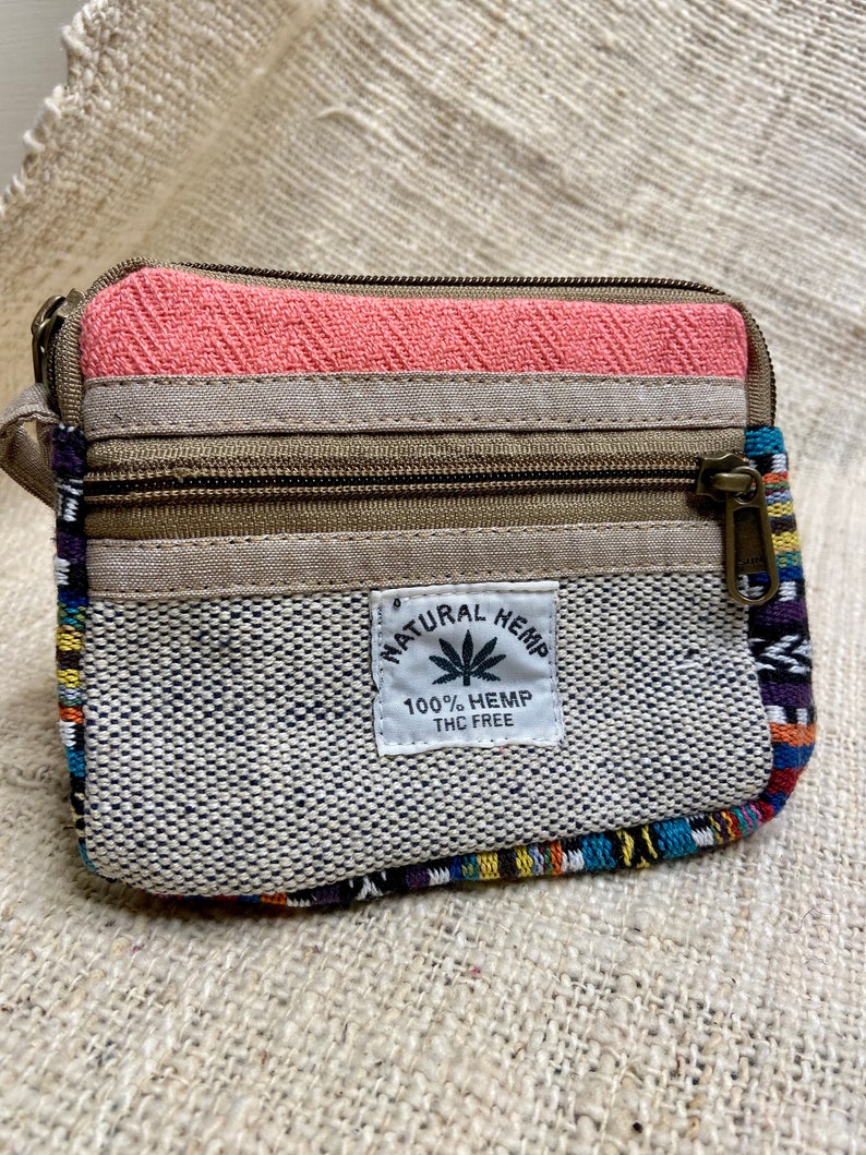Small Coin/Makeup pouch/purse Hemp and Dhurrie image 3