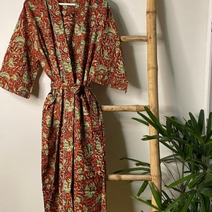 Hand Block Printed skin soft breathable kalamkari design  beach kimono bath robe -cover up