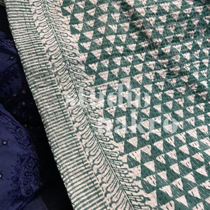 Geometric Triangles Hand block Green Print Kantha Quilt Queen Pure Cotton Kantha Throw Blanket  Bedspread Coverlet Kantha Bed Cover Boho