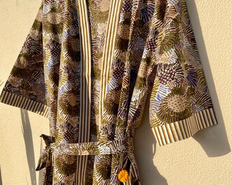 Forest Green Wild Safari Print kimono robe - Kimono cover up