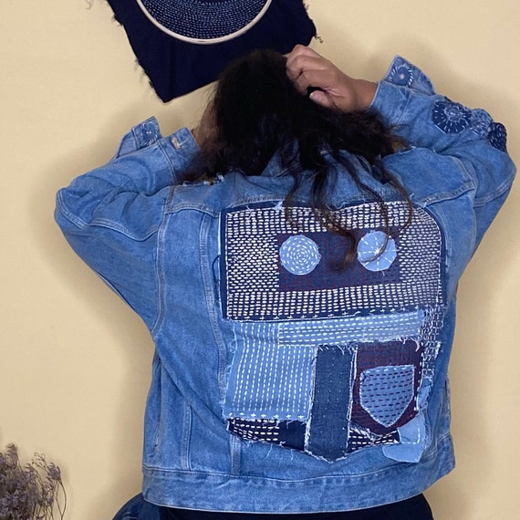 Sashiko Denim Jacket Boro Style Japanese Technique Sashiko   Etsy