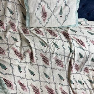 Jute Cotton Motif Handblock Bedspread Bedsheet Queen Pure Cotton Kantha Throw Blanket Kantha Bedspread Coverlet Kantha Bed Cover Boho Quilt
