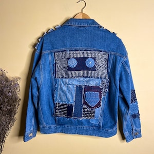 Sashiko Denim Jacket, Boro style, Japanese technique, Sashiko embroidery, Patchwork Denim Jacket, Boho style