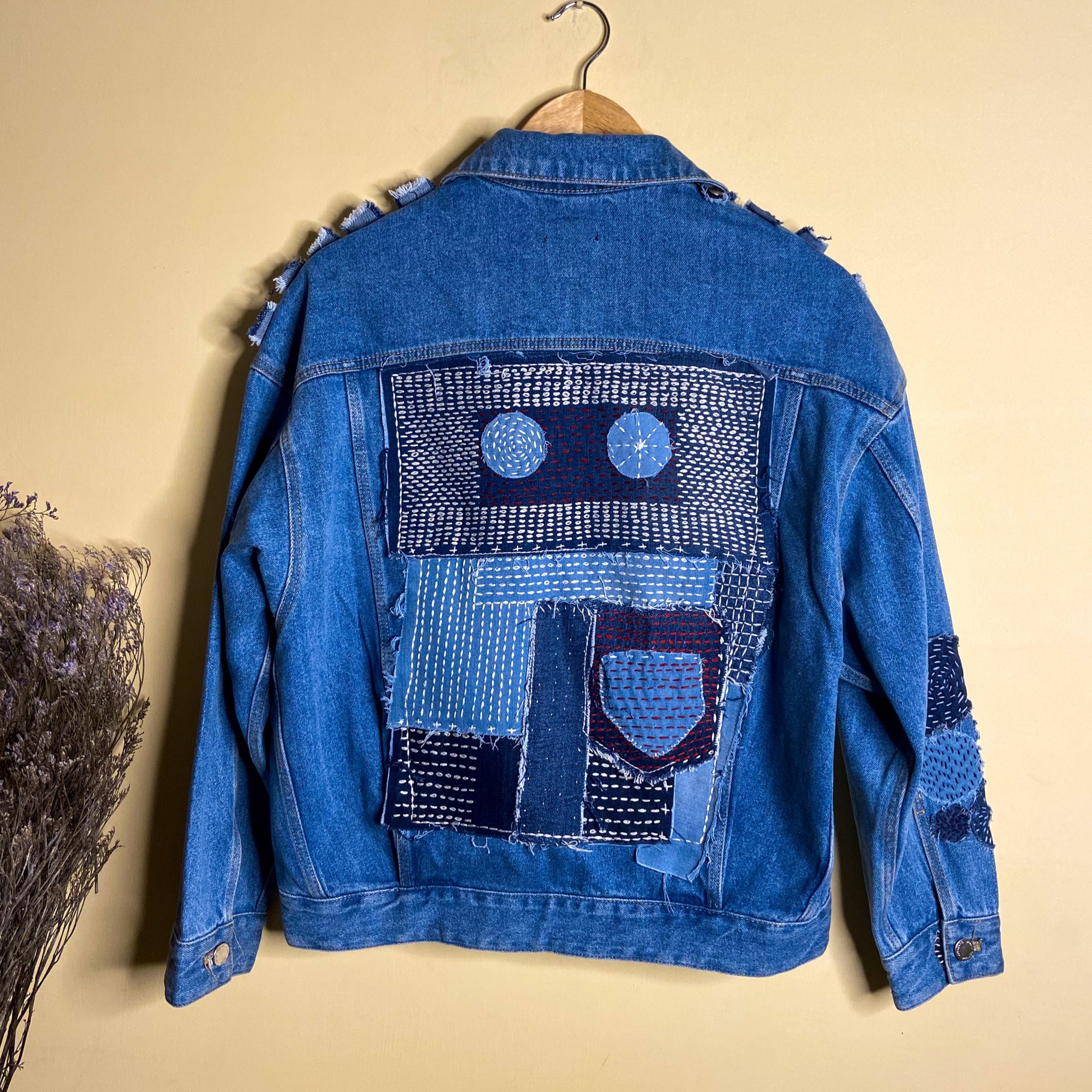 Sashiko Denim Jacket Boro Style Japanese Technique Sashiko   Etsy