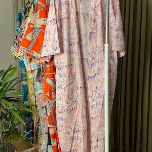 Light pink purple pattern Print beach kimono robe - Kimono cover up