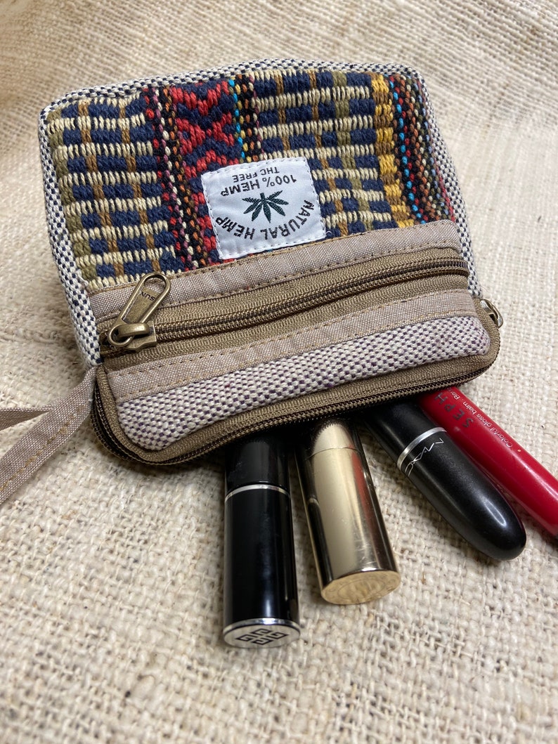 Small Coin/Makeup pouch/purse Hemp and Dhurrie image 2