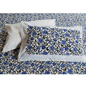 Blue Floral Vineyard Hand Block Print Queen Pure Cotton Bedsheet Bed Cover Boho Quilt Soft Bedsheet