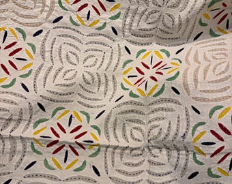 Reverse Appliqué Quilt Queen 90x108 | Hand Embroidered Kantha Bedspread | Artisan Cutwork Quilt Throw | Cream Boho Bedding