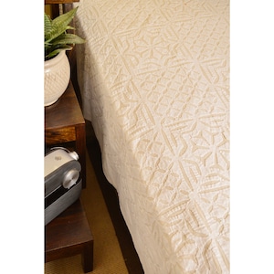 Hand one of a kind Appliqué work floral tile design cut work off white organdy cotton classy bedsheet bedspread boho decor housewarming gift
