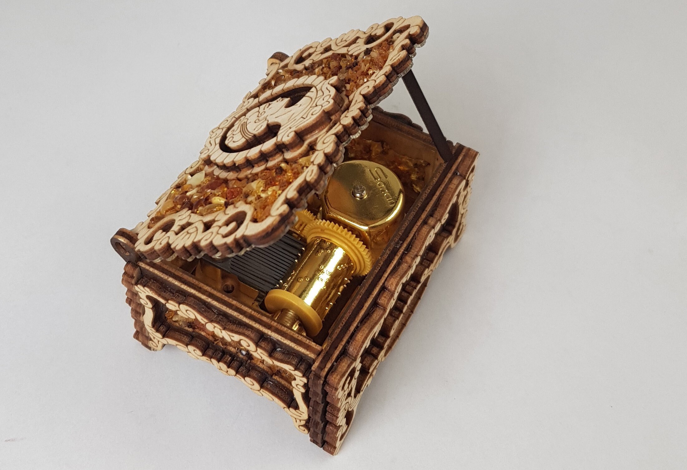 Music Box Wooden Amber Box Engraved Music Box Unique Gift Etsy